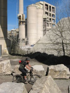 Steve riding past Hope cement works. 